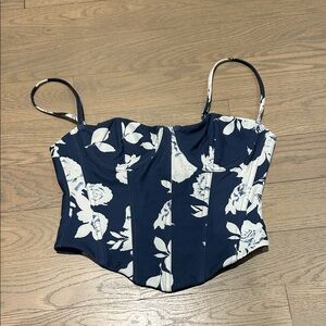 White Fox Boutique Navy & White Floral Bustier Bodysuit